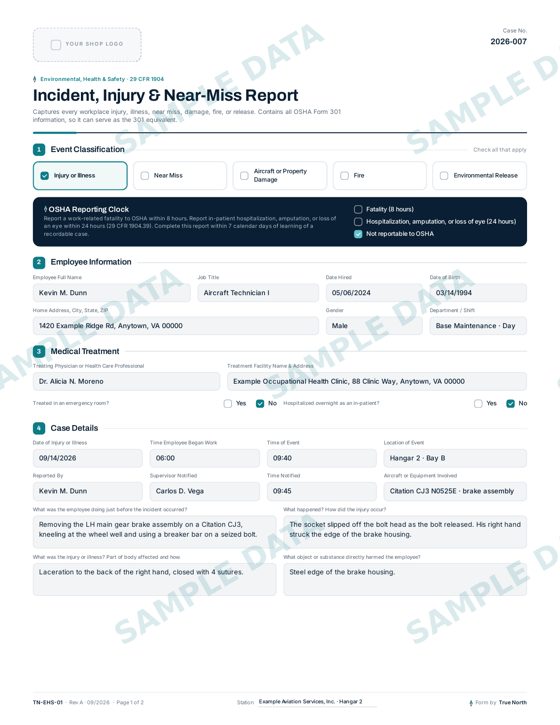 Incident, Injury & Near Miss Report sample