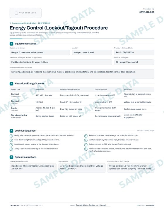 Lockout Tagout Procedure sample