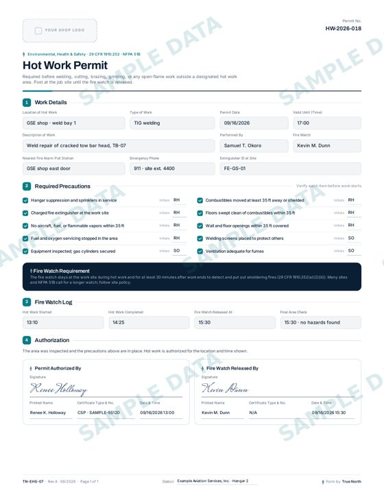 Hot Work Permit sample