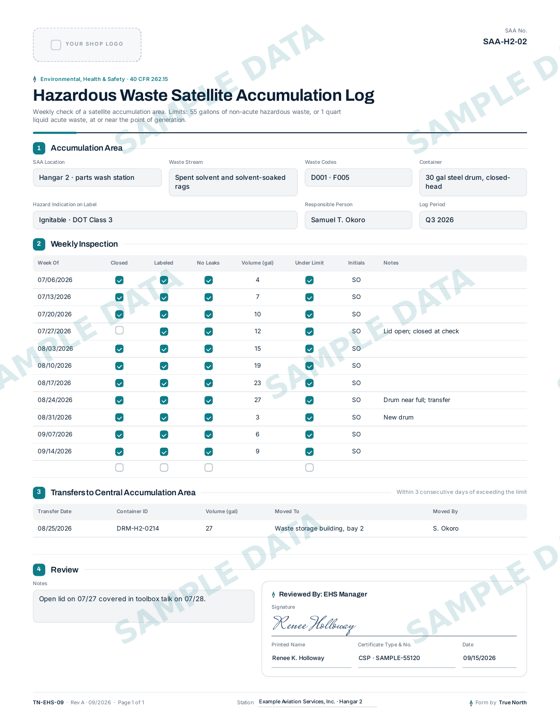 Hazardous Waste Accumulation Log sample