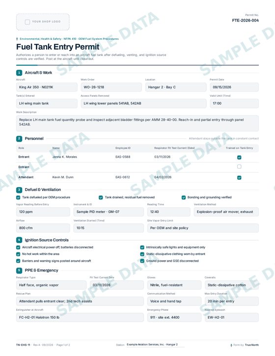 Fuel Tank Entry Permit sample