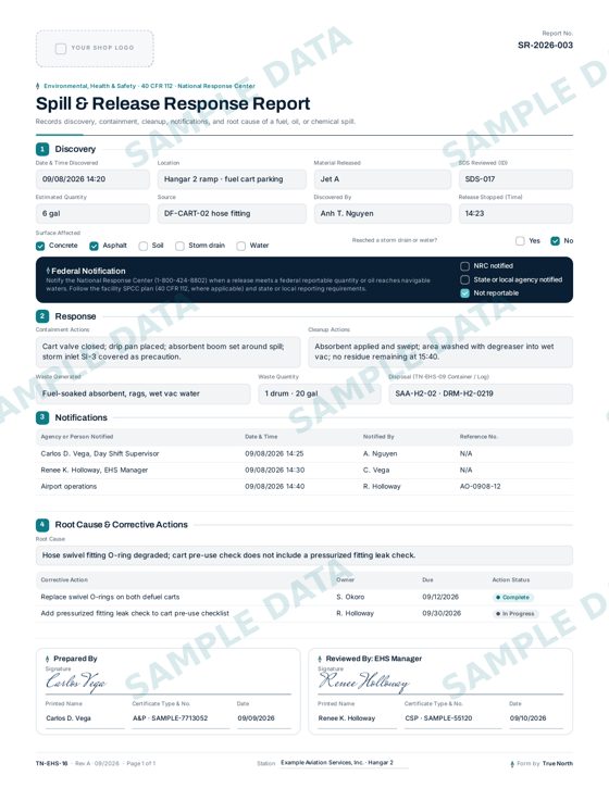 Spill & Release Response Report sample