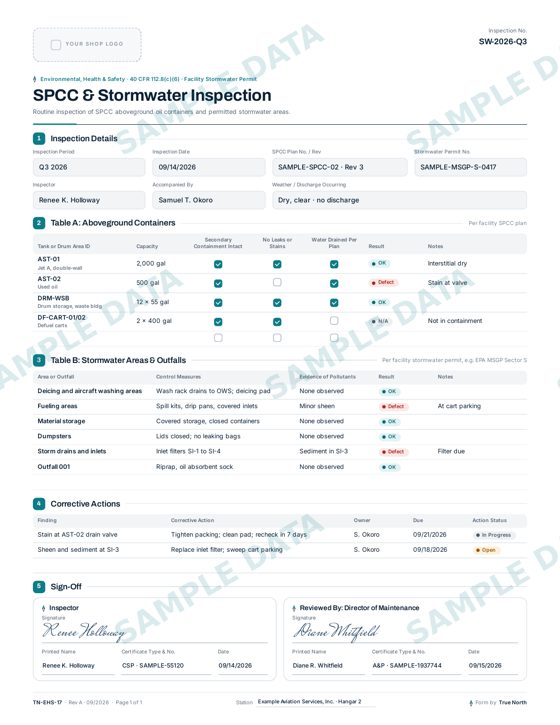 SPCC & Stormwater Inspection sample