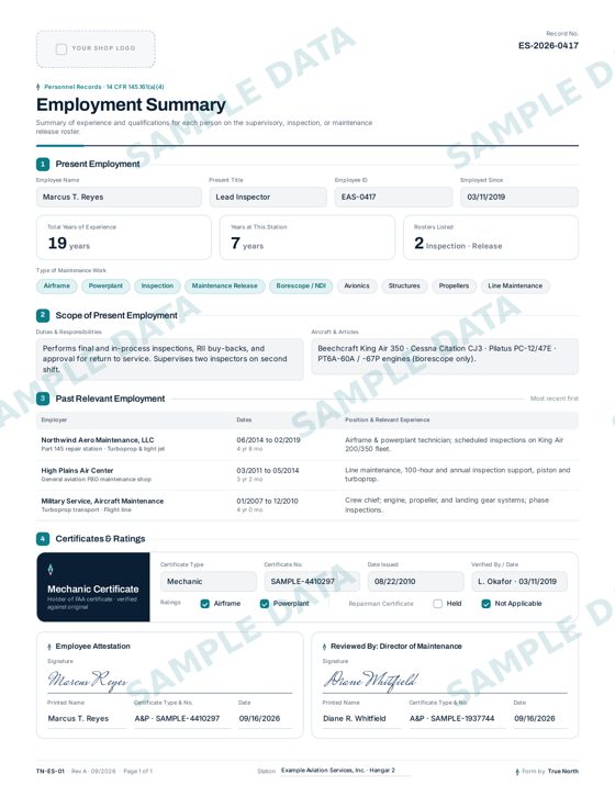 Employment Summary sample