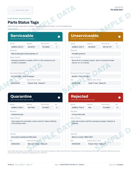 Parts Status Tags sample