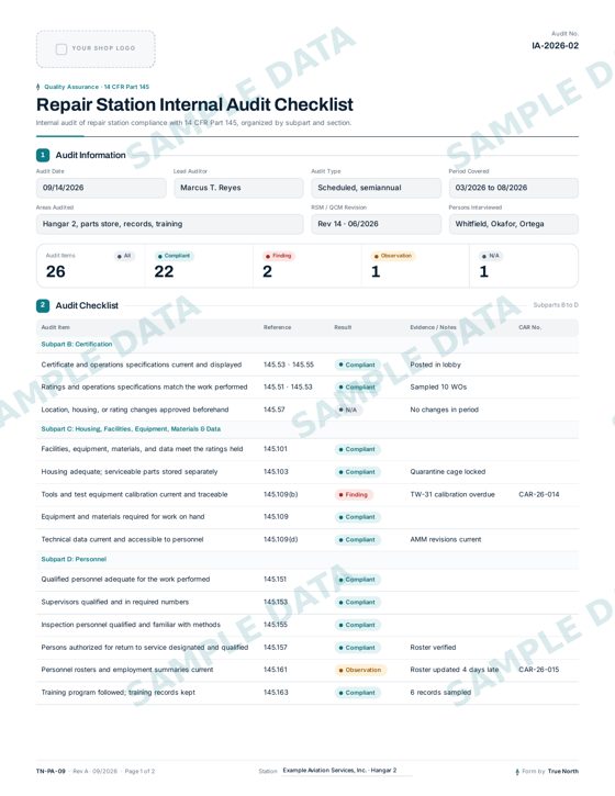 Internal Audit Checklist sample