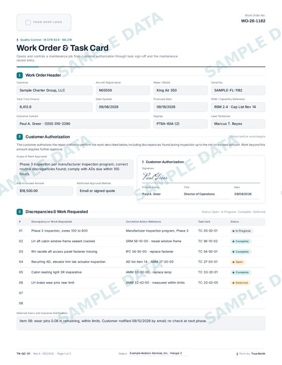 Work Order & Task Card sample