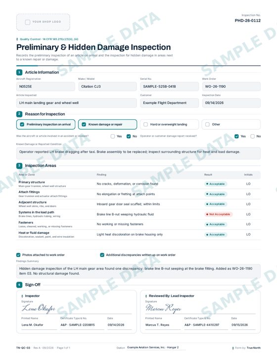 Preliminary & Hidden Damage Inspection sample