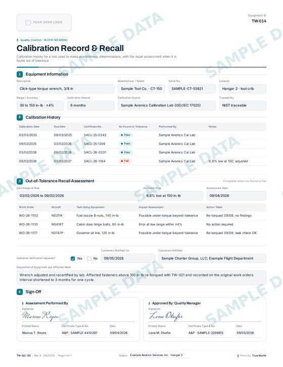 Calibration Record & Recall sample