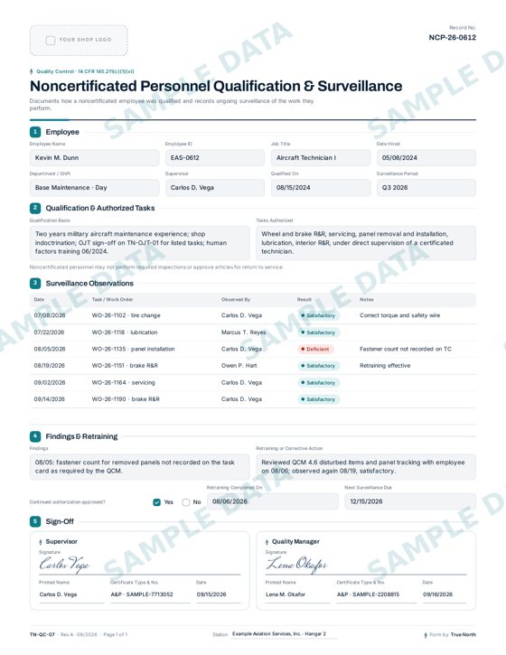 Noncertificated Personnel Surveillance sample
