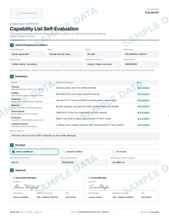 Capability List Self Evaluation sample