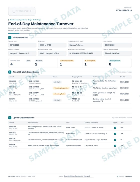 End of Day Turnover, page 1 sample